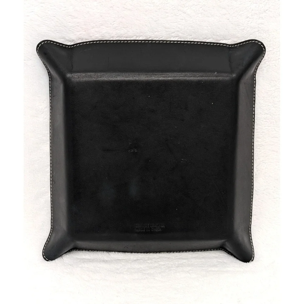 RARE Disney Genuine Leather Mickey Mouse Snap Valet Catchall Tray Black Velvet